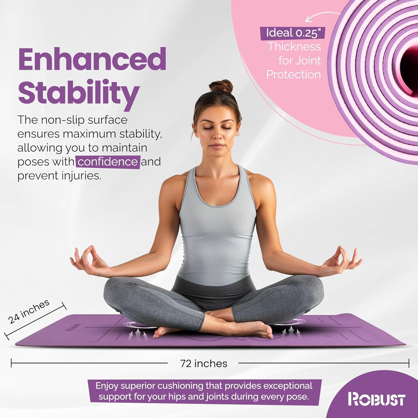 Premium Non-Slip Yoga Mat - Eco-Friendly TPE with Alignment Guide & Carrying Strap