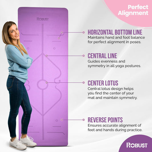 Premium Non-Slip Yoga Mat - Eco-Friendly TPE with Alignment Guide & Carrying Strap